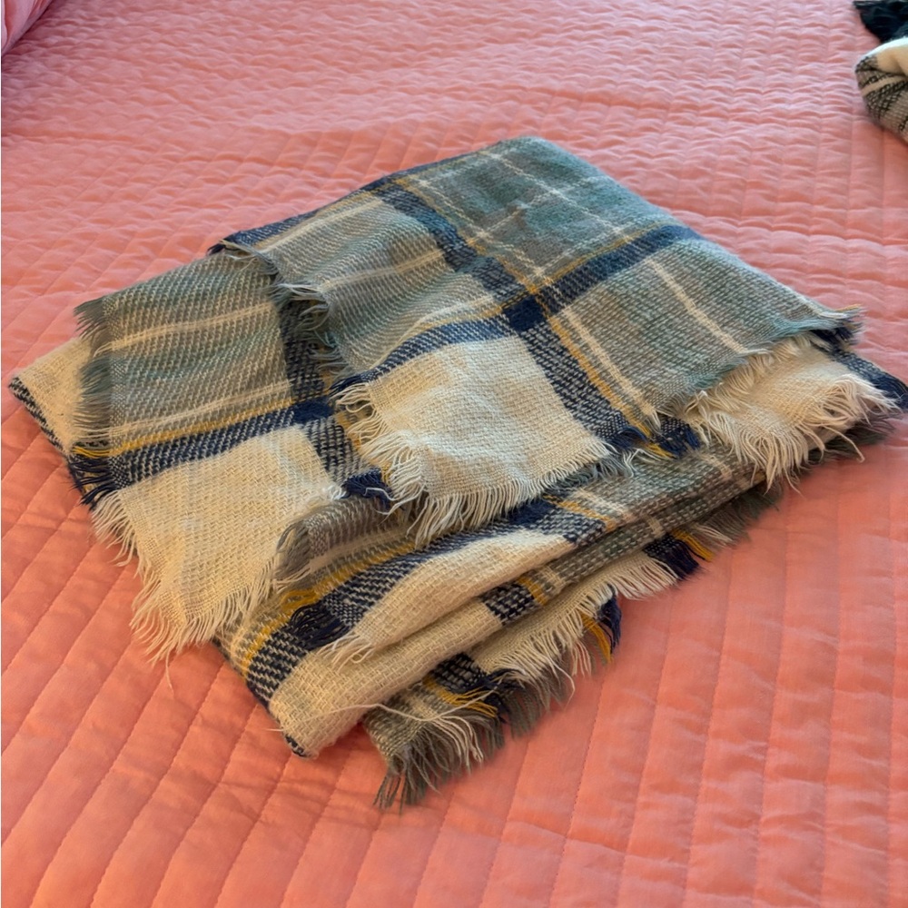 Blue tartan plaid blanket scarf